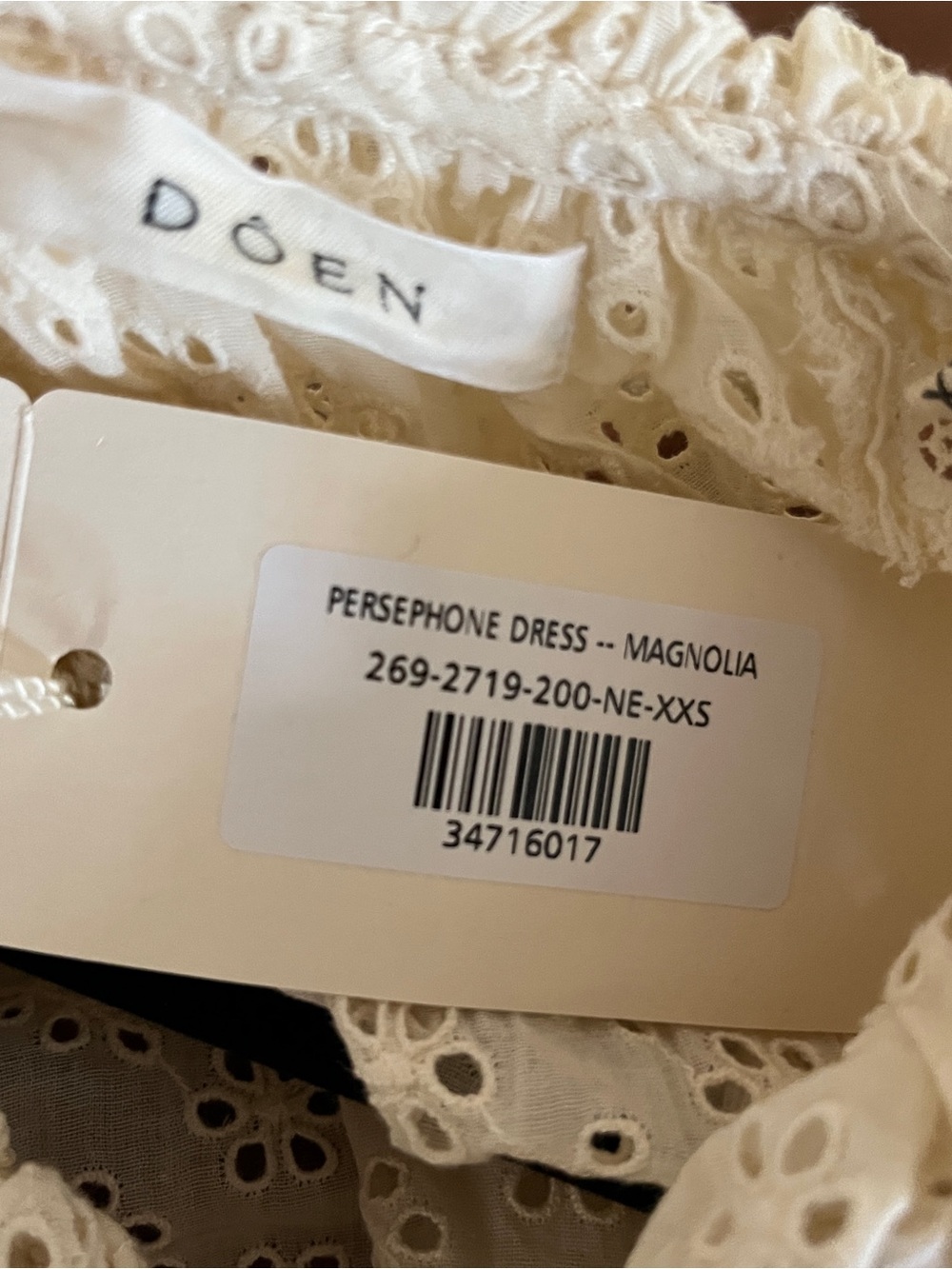 Doen Persephone Cream Eyelet Midi Dress with Tassel Belt in Magnolia NWT sz XXS - Picture 7 of 11